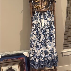 Blue and White Smocked Maxi Sundress